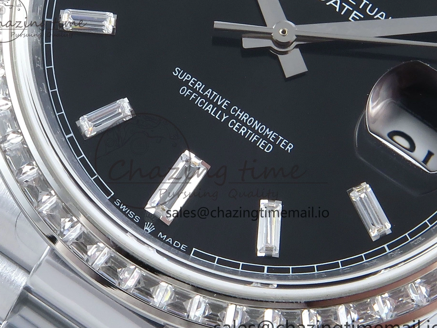on QF 40 Edition Bracelet (Gain 1:1 DayDate Black V5 Best A2836 Crystal SS Bezel Dial Diamonds President Weight) 0315